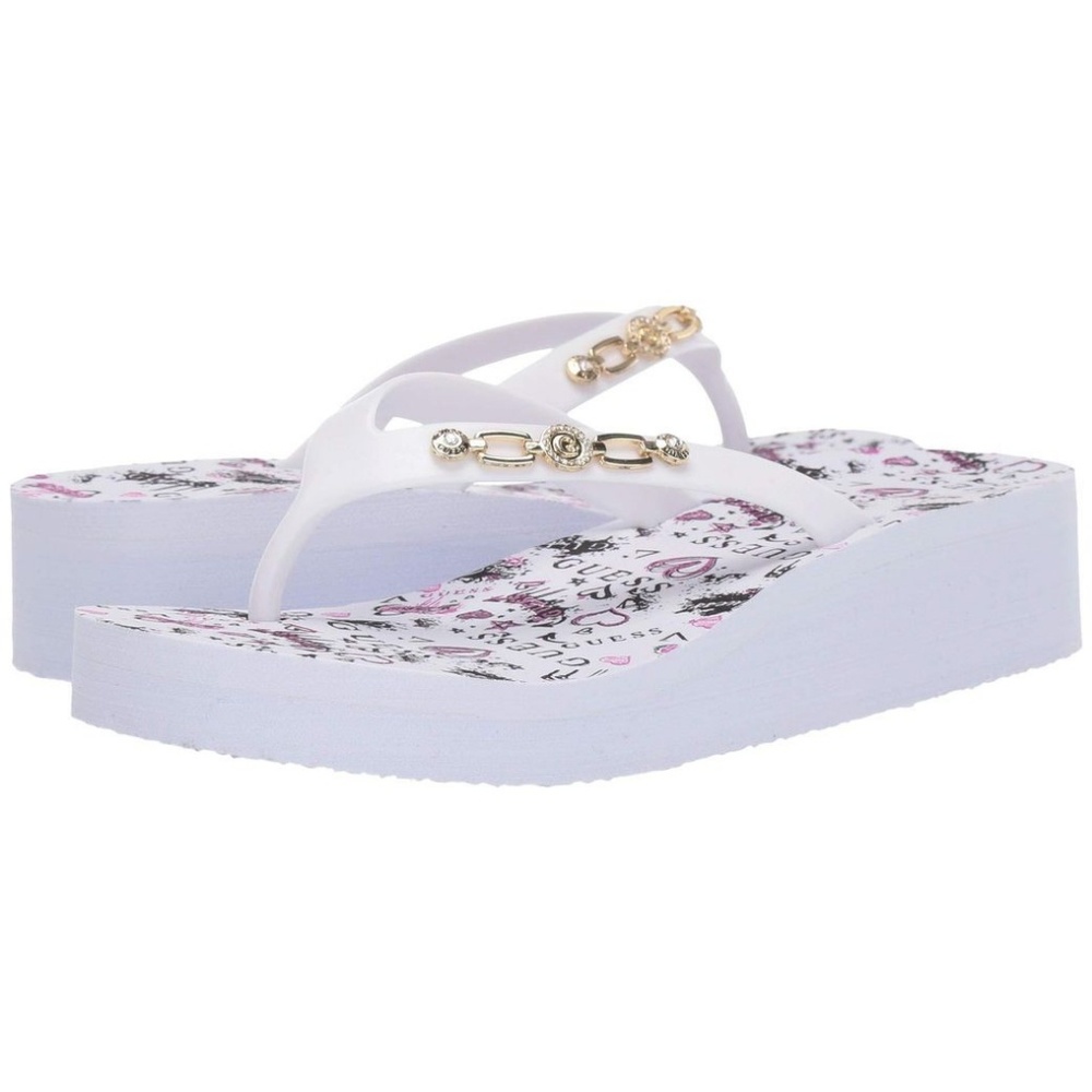 NWT Guess Past White Wedge Thong Sandal Flip Flops